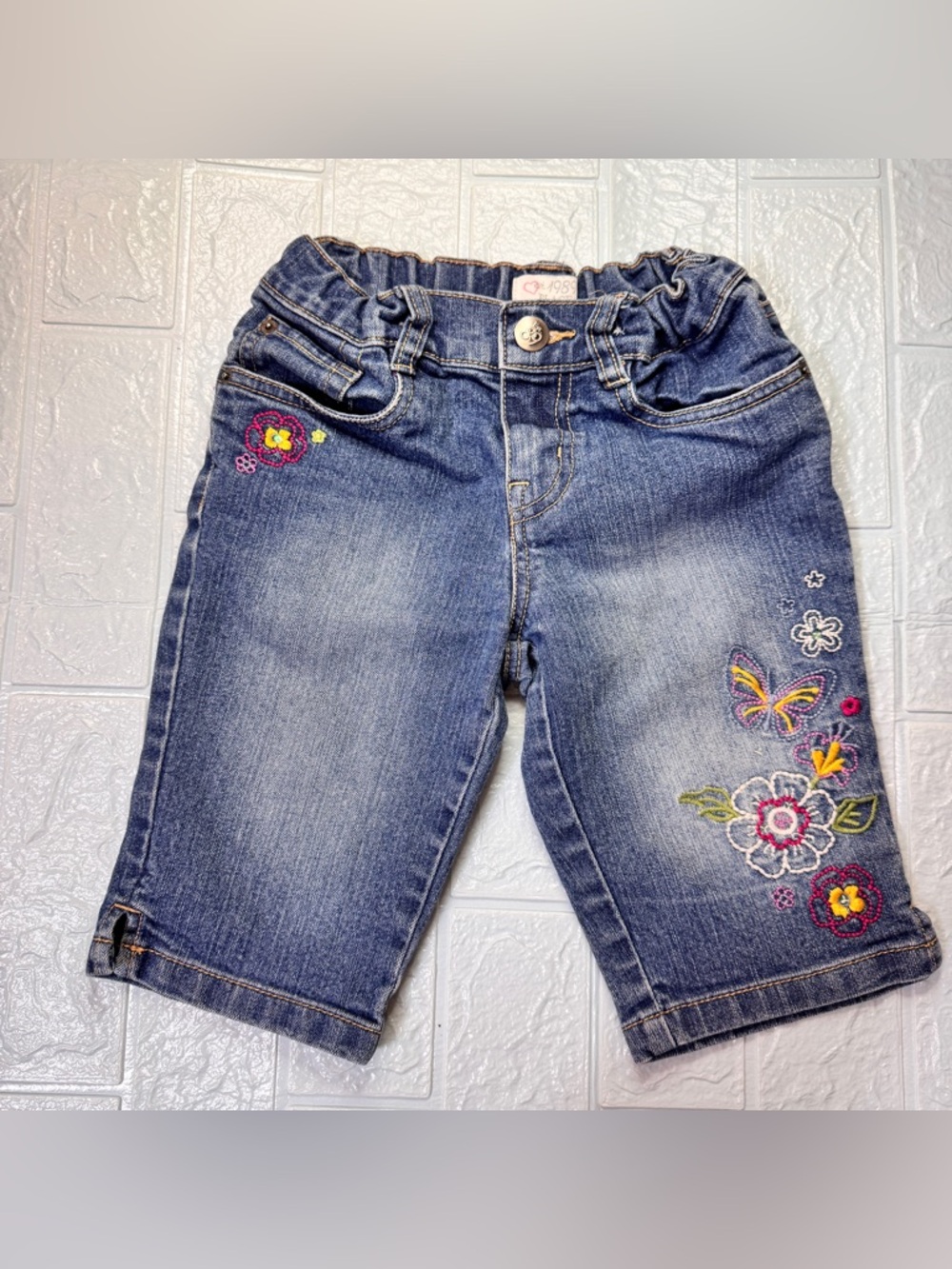 The Children's Place Embroidered Denim Shorts - Blue with Multicolor Floral